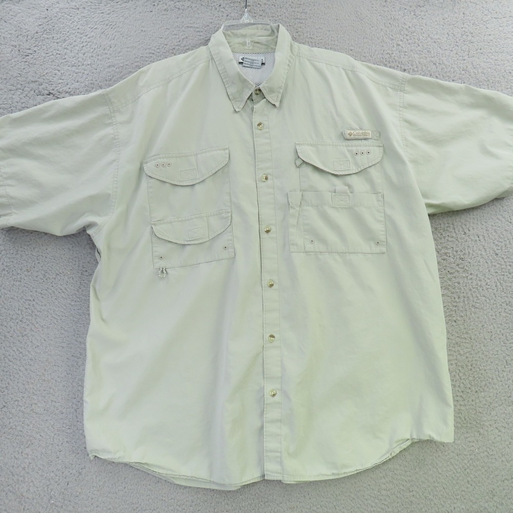 Columbia PFG Shirt Mens 2XL Brown Solid Vented Short Sleeve Fishing